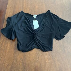 Leith Black Twist-Knot Crop Top